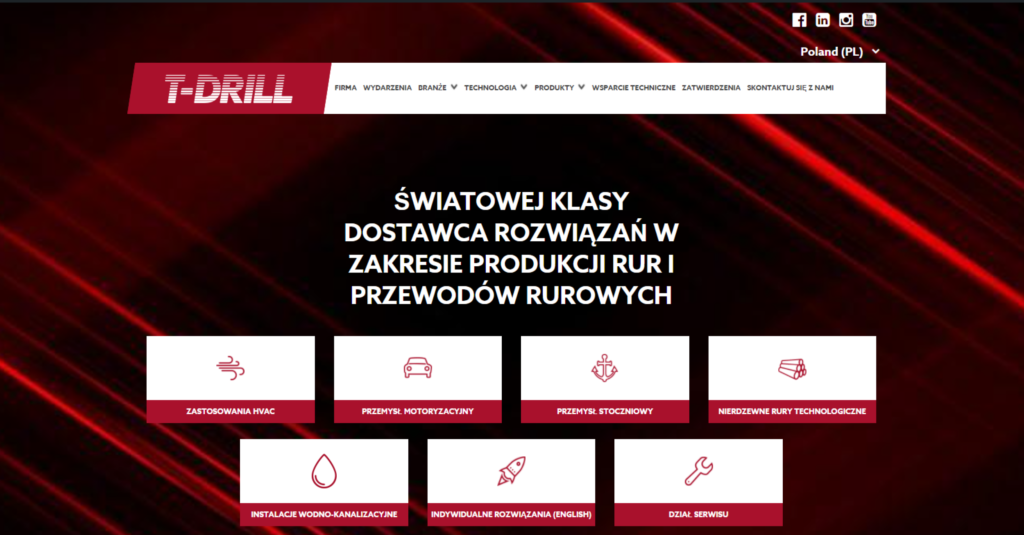 T-DRILL website available in Polish language